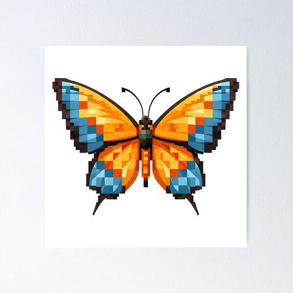 Item preview, Minecraft Pixel Butterfly - Cute Blocky Orange Blue Art Print designed and sold by DesignArtist.ia.