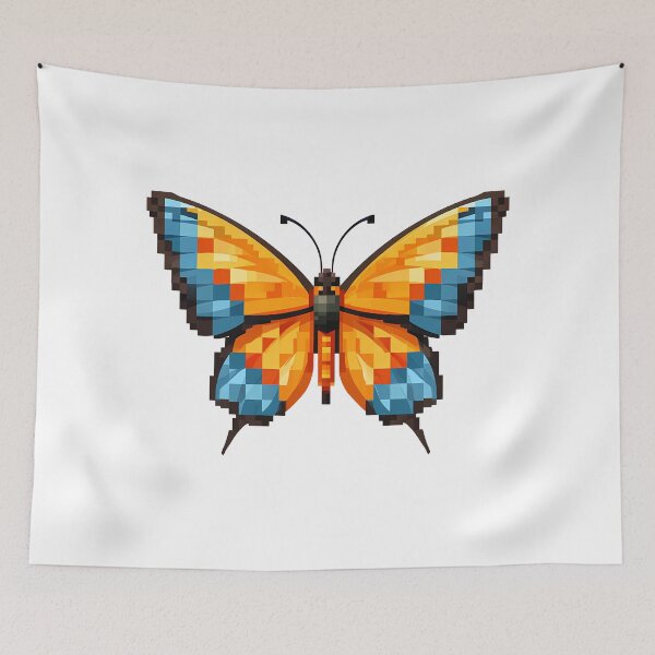 Item preview, Minecraft Pixel Butterfly - Cute Blocky Orange Blue Art Print designed and sold by DesignArtist.ia.