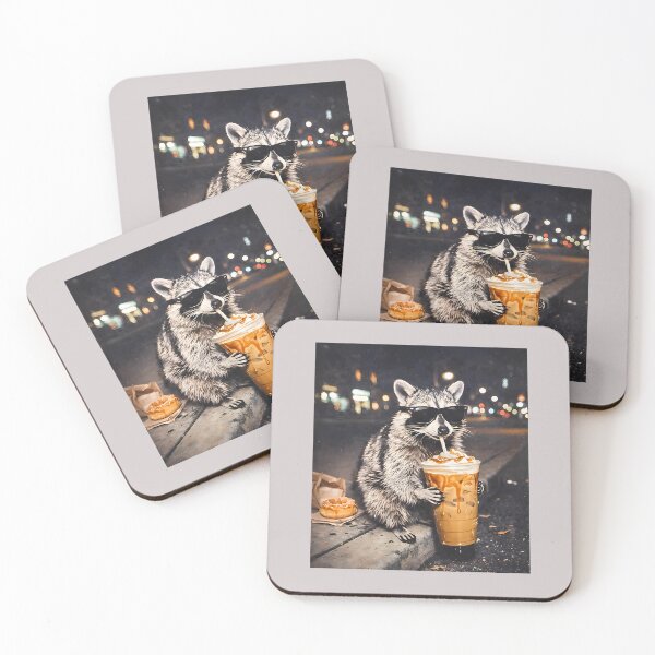 Item preview, Cool Raccoon Drinking Iced Coffee Animal Meme Graphic designed and sold by MabelWells.