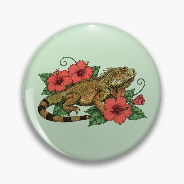 Item preview, Green Iguana and Red Hibiscus Tropical Illustration designed and sold by BirdsnStuff.