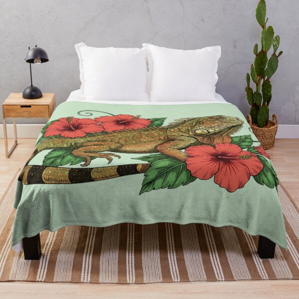 Item preview, Green Iguana and Red Hibiscus Tropical Illustration designed and sold by BirdsnStuff.