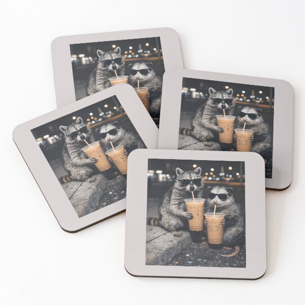 Item preview, Funny Raccoon and Opossum Drinking Iced Coffee. Cute Animal designed and sold by MabelWells.