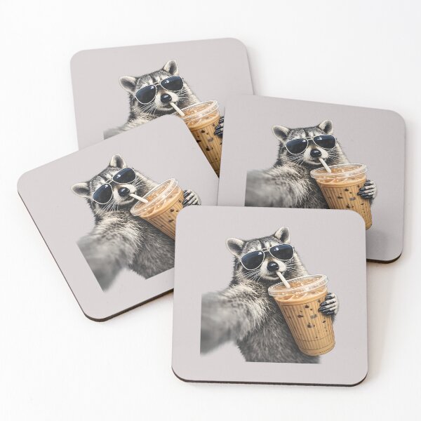 Item preview, Funny Raccoon Drinking iced Coffee designed and sold by MabelWells.