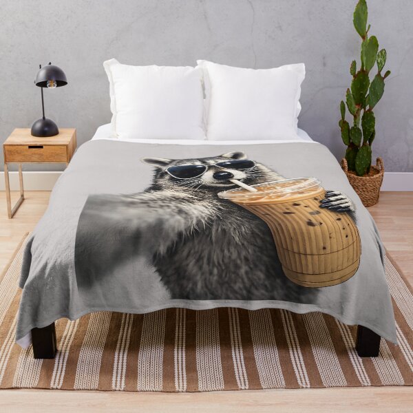Item preview, Funny Raccoon Drinking iced Coffee designed and sold by MabelWells.