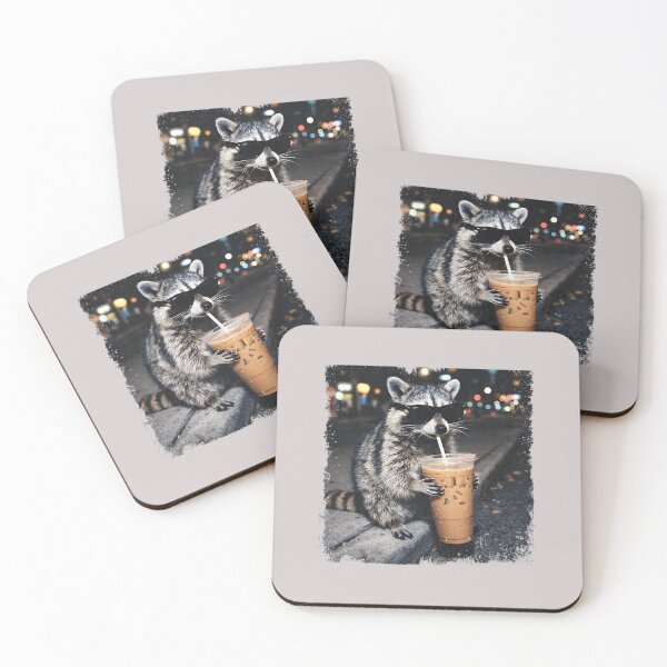 Item preview, Funny Raccoon Drinking Iced Coffee Funny Animal Meme Raccoon designed and sold by MabelWells.
