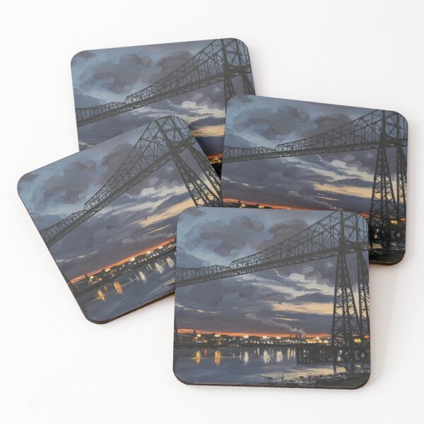 Item preview, Steel Sunset: The Transporter Bridge at Twilight designed and sold by VistaPainterArt.