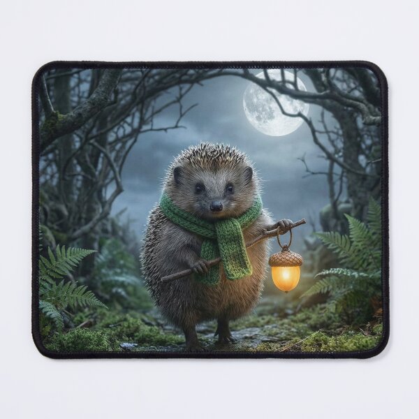 Item preview, Whimsical Hedgehog with Acorn Lantern in Moonlit Forest designed and sold by Englandbear.