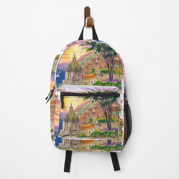 Item preview, Positano Amalfi Sunset Travel Art with Coast and Boats designed and sold by artshop77.