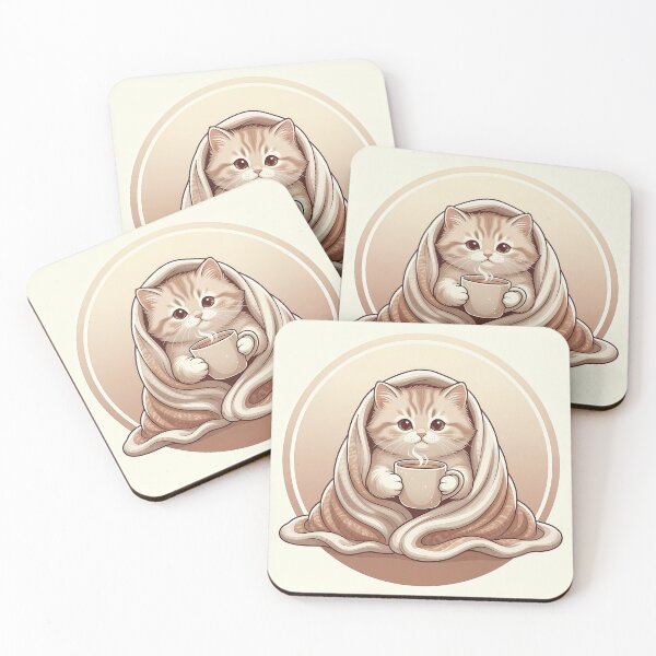 Item preview, Cozy Furfolkz Kitten with Coffee – Cute Cottagecore Cat Wrapped in Blanket Illustration designed and sold by Furfolkz.