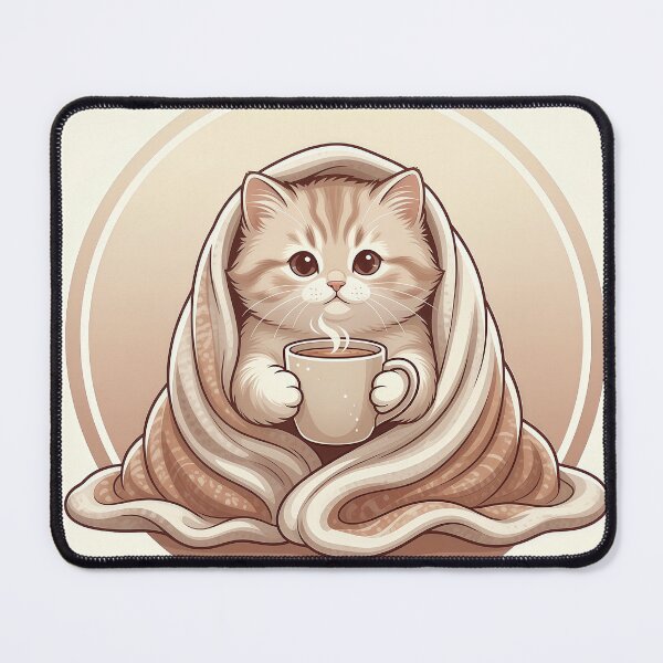 Item preview, Cozy Furfolkz Kitten with Coffee – Cute Cottagecore Cat Wrapped in Blanket Illustration designed and sold by Furfolkz.