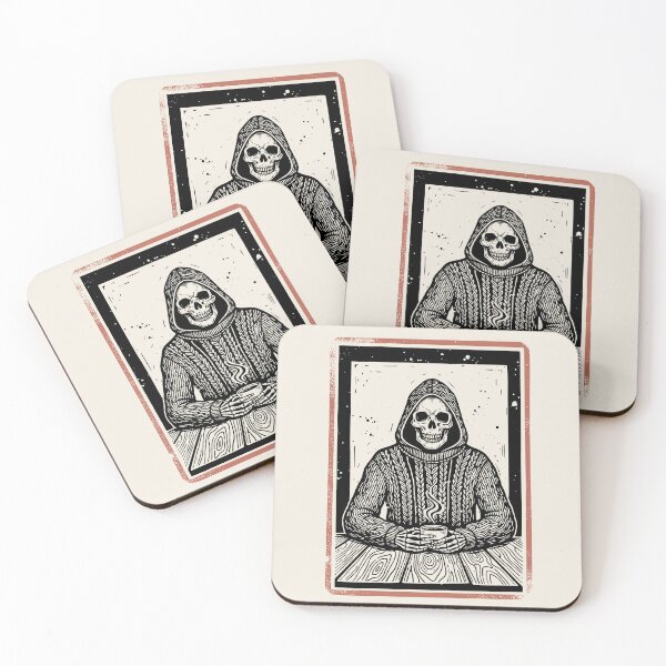 Item preview, Cozy Grim Reaper Drinking Coffee - Funny Skeleton in Sweater designed and sold by Cipher & Soul.