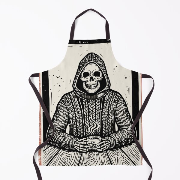 Item preview, Cozy Grim Reaper Drinking Coffee - Funny Skeleton in Sweater designed and sold by Cipher & Soul.