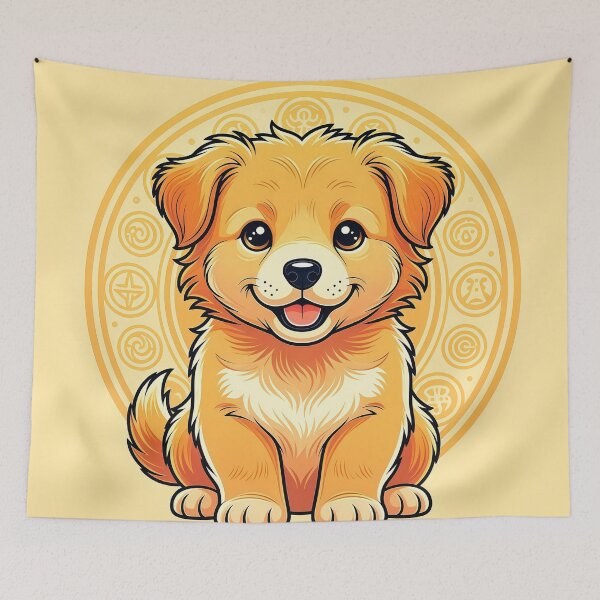 Item preview, Golden Furfolkz Puppy Mandala – Cute Symmetrical Dog Illustration in Warm Sunset Tones designed and sold by Furfolkz.