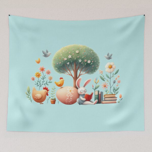 Item preview, Cute Rabbit Reading Book with Easter Egg and Chick designed and sold by ideandesign.