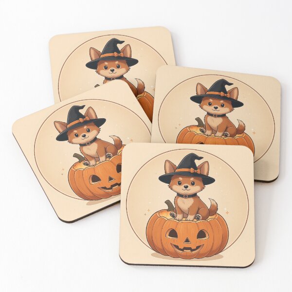 Item preview, Cute Halloween Puppy on Pumpkin – Kawaii Witch Dog Jack O Lantern Badge designed and sold by Furfolkz.