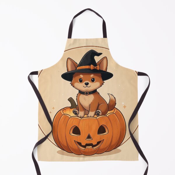 Item preview, Cute Halloween Puppy on Pumpkin – Kawaii Witch Dog Jack O Lantern Badge designed and sold by Furfolkz.