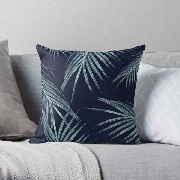 Navy Blue Palm Leaves Dream #1 #tropical #decor #art Throw Pillow