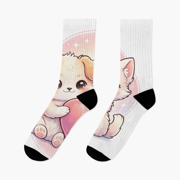 Item preview, Cute Puppy & Kitten Holding Heart – Kawaii Best Friends Love Illustration designed and sold by Furfolkz.
