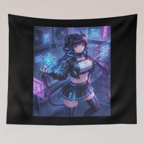 Item preview, Anime Devil Girl in Cyberpunk Cityscape designed and sold by ChiqueAvenue.