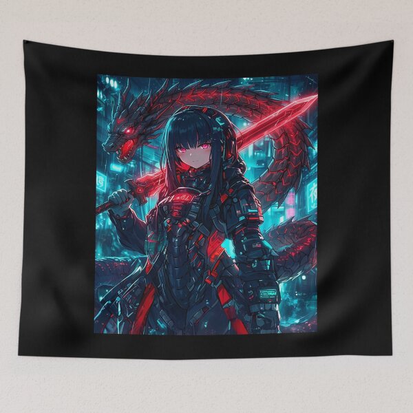 Item preview, Cyberpunk Anime Girl with Dragon designed and sold by ChiqueAvenue.