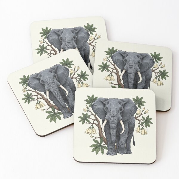 Item preview, African Elephant Portrait with Baobab Flowers designed and sold by BirdsnStuff.