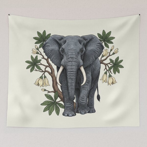 Item preview, African Elephant Portrait with Baobab Flowers designed and sold by BirdsnStuff.