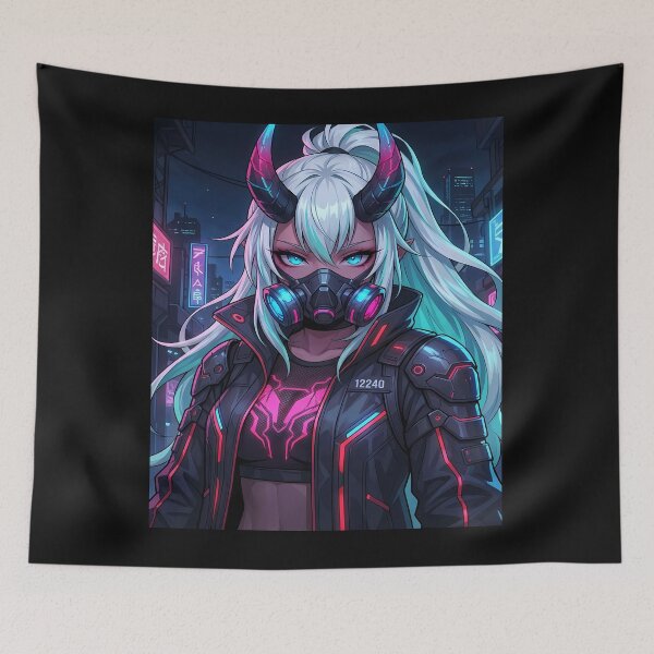 Item preview, Cyberpunk Anime Girl with Horns designed and sold by ChiqueAvenue.