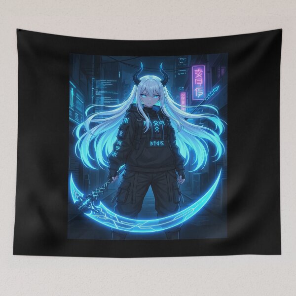 Item preview, Cyberpunk Anime Girl with Scythe designed and sold by ChiqueAvenue.