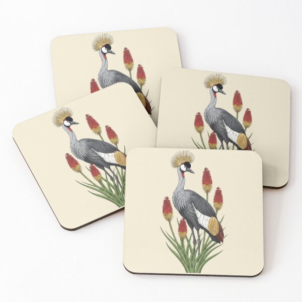 Item preview, African Grey Crowned Crane and Red Hot Poker Flowers designed and sold by BirdsnStuff.