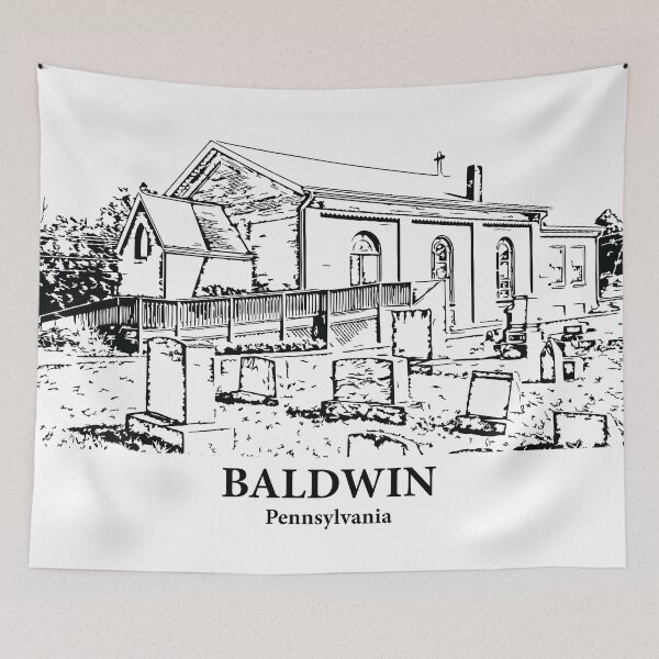 Item preview, Baldwin PA - Ink Cityscape Illustration designed and sold by Lakeric Cityscapes.