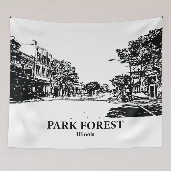 Item preview, Park Forest IL - Ink Cityscape Illustration designed and sold by Lakeric Cityscapes.