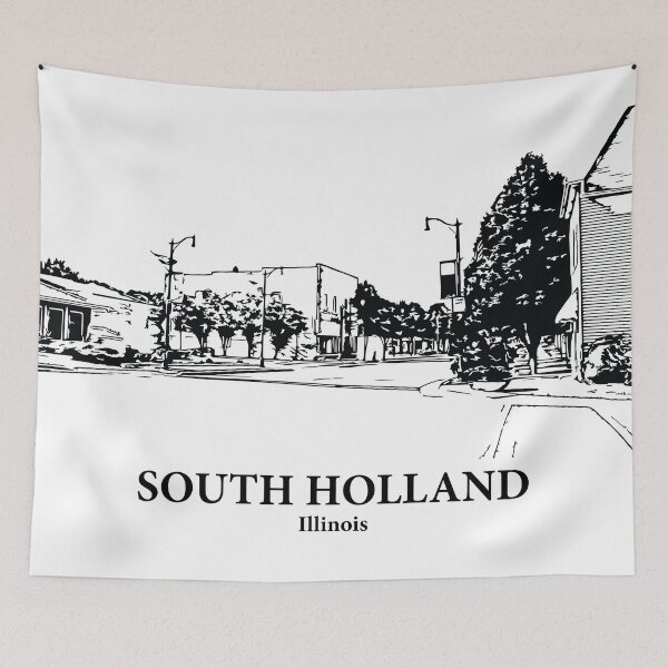 Item preview, South Holland IL - Ink Cityscape Illustration designed and sold by Lakeric Cityscapes.
