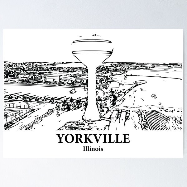 Item preview, Yorkville IL - Ink Cityscape Illustration designed and sold by Lakeric Cityscapes.