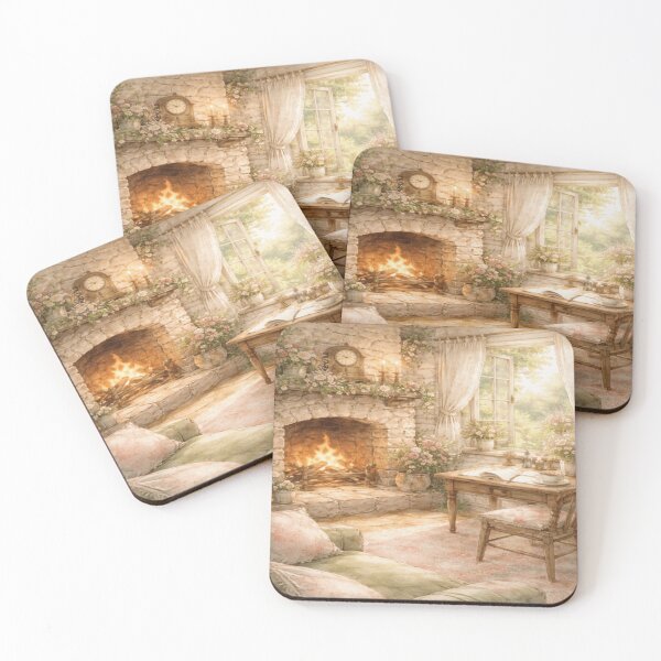 Item preview, Blooming Cottage Fireplace – Cozy Reading Corner Victorian Cottagecore Art designed and sold by ArtFreshStudio.