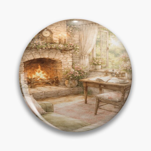 Aperçu de l'œuvre Cheminée fleurie – Coin lecture cosy style cottagecore victorien créée et vendue par ArtFreshStudio.
