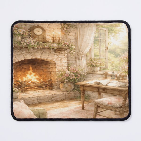Item preview, Blooming Cottage Fireplace – Cozy Reading Corner Victorian Cottagecore Art designed and sold by ArtFreshStudio.