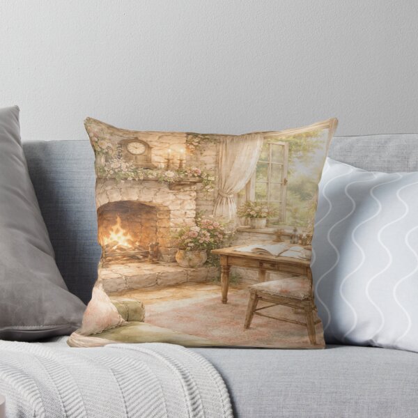 Item preview, Blooming Cottage Fireplace – Cozy Reading Corner Victorian Cottagecore Art designed and sold by ArtFreshStudio.