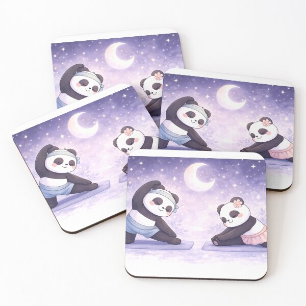Item preview, Moonlight Stretch Pandas - Kawaii Night Yoga Couple. designed and sold by Lylysun.