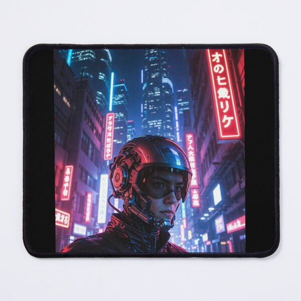 Item preview, Cyberpunk Neon Samurai – Futuristic Helmet Rider in Japanese Megacity Night designed and sold by RadaQueen.