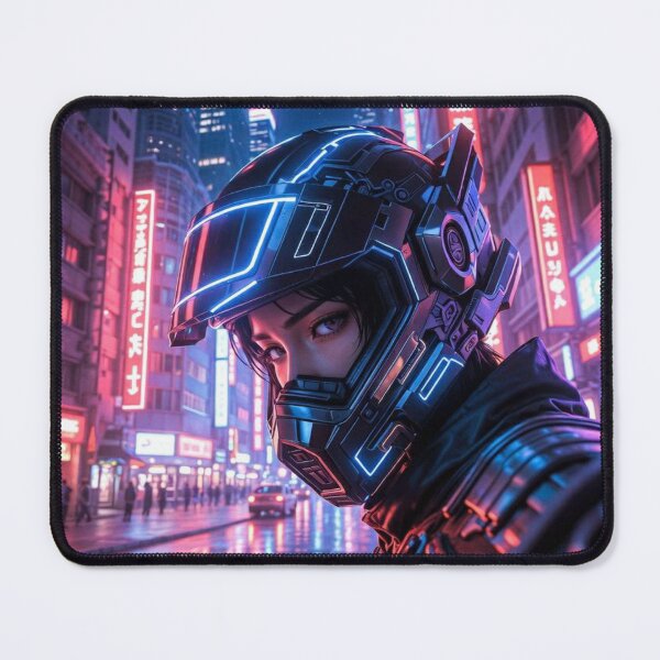 Item preview, Cyberpunk Neon Female Enforcer – Futuristic Helmet in Rainy Japanese Megacity designed and sold by RadaQueen.