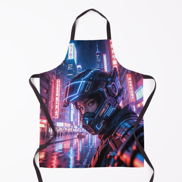 Item preview, Cyberpunk Neon Female Enforcer – Futuristic Helmet in Rainy Japanese Megacity designed and sold by RadaQueen.