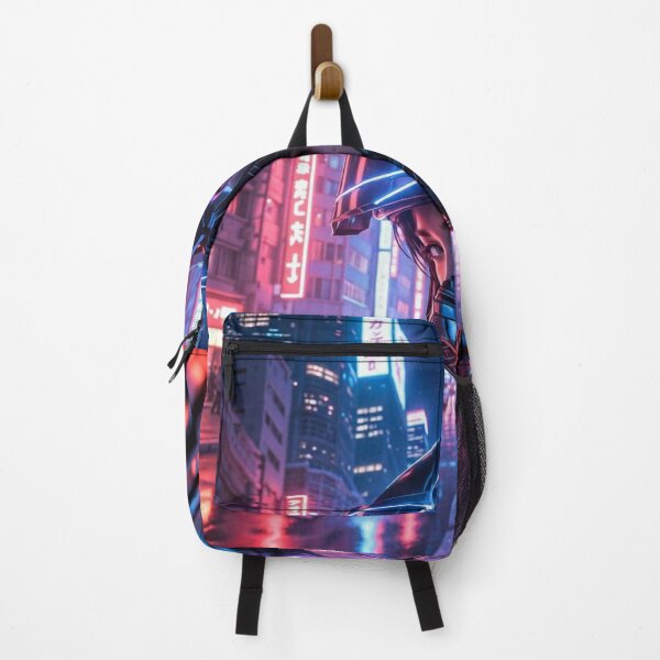 Item preview, Cyberpunk Neon Female Enforcer – Futuristic Helmet in Rainy Japanese Megacity designed and sold by RadaQueen.