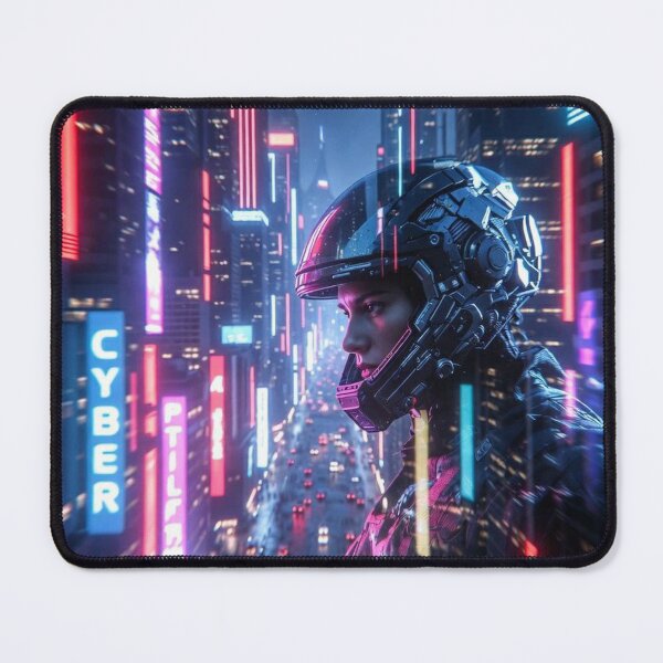 Item preview, Cyberpunk Neon Profile – Futuristic Helmet Rider in Vibrant Night Metropolis designed and sold by RadaQueen.