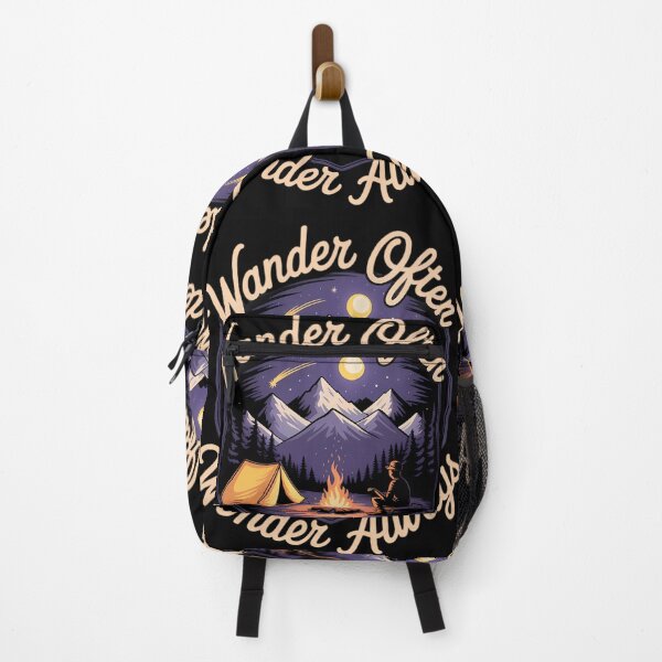 Item preview, Wander Often Wonder Always Camping Mountain Badge designed and sold by lilensgavadur.