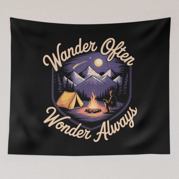 Item preview, Wander Often Wonder Always Camping Mountain Badge designed and sold by lilensgavadur.