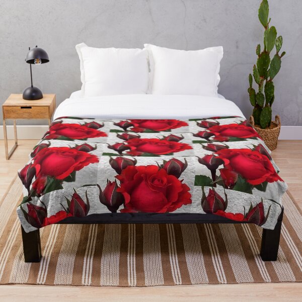 Item preview, Vibrant Red Rose Bloom with Fresh Buds Against White Textured Background designed and sold by Dreamy Armine Art.