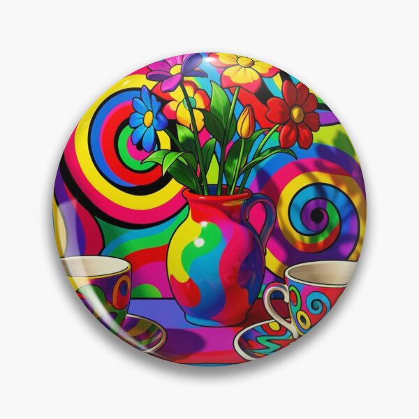 Item preview, Psychedelic Pop Art Teacups and Flowers in Vibrant Retro Style designed and sold by FotoworldEdel.