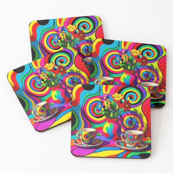 Item preview, Psychedelic Pop Art Teacups and Flowers in Vibrant Retro Style designed and sold by FotoworldEdel.