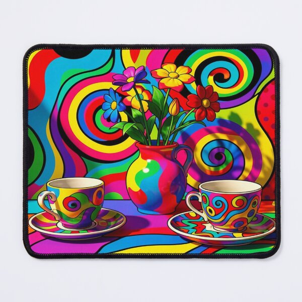Item preview, Psychedelic Pop Art Teacups and Flowers in Vibrant Retro Style designed and sold by FotoworldEdel.