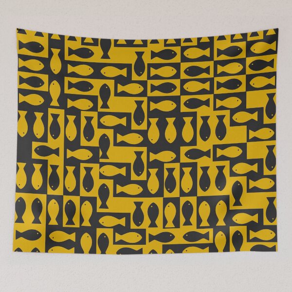 Item preview, Retro Yellow Fish Pattern – Bold Mid Century Modern Geometric Design designed and sold by The High Hippo.